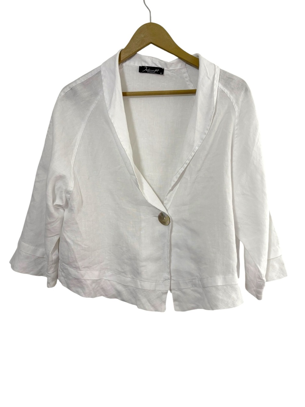 John P Greece Size Small White Linen Button Front Top Artsy Relaxed Flowy Beachy